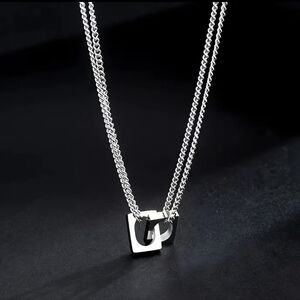 New Stainless Steel Double Square Chain Necklace